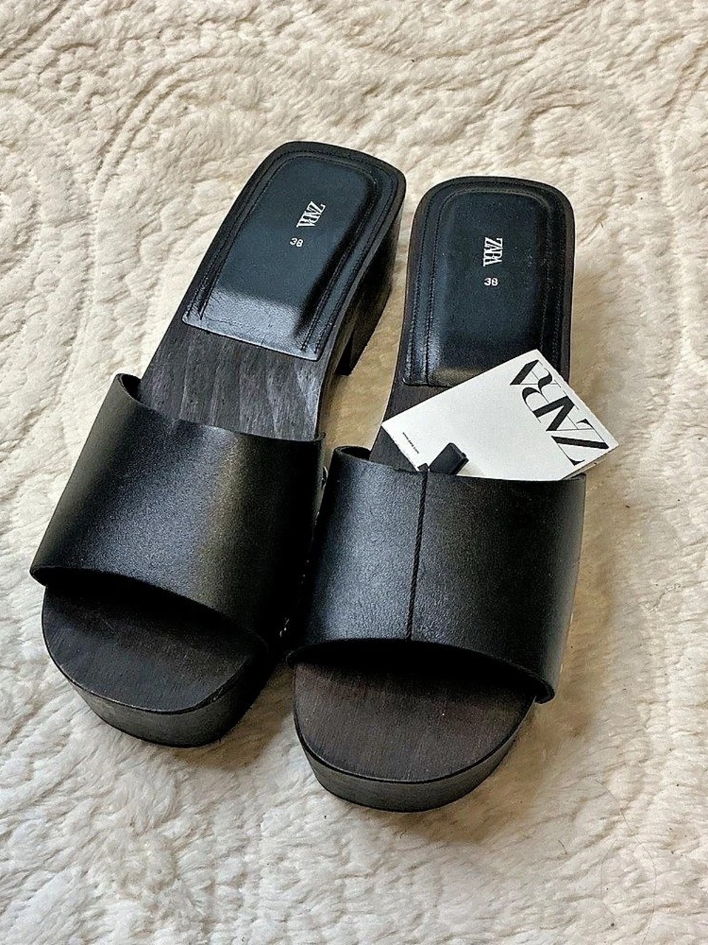 Zara Platform Leather Sandal Sandals Black EU 38 NWT